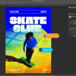 Adobe Photoshop với giao diện chỉnh sửa ảnh cùng hai biểu tượng người dùng cộng tác trực tiếp