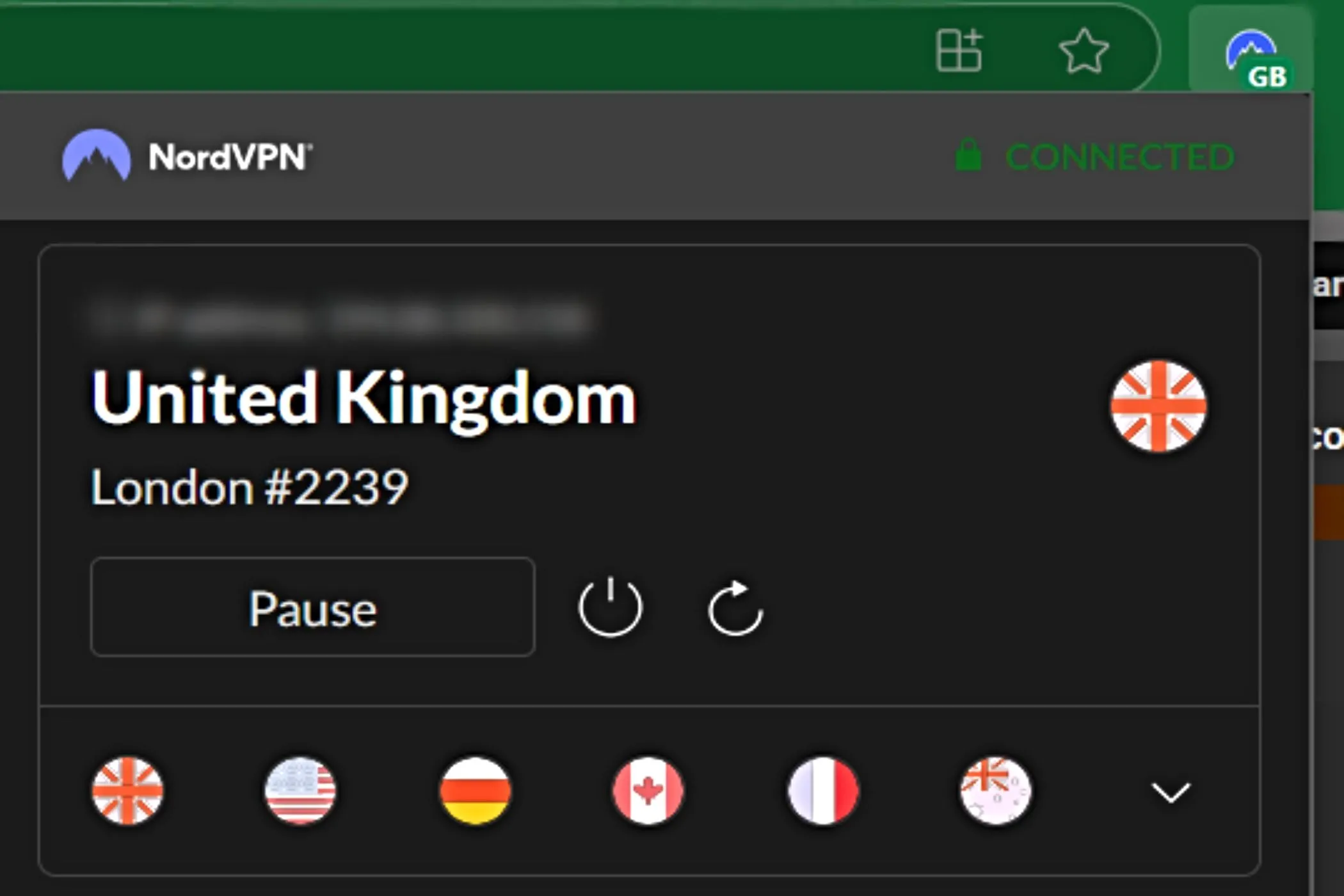 Ảnh chụp màn hình tiện ích mở rộng NordVPN trên trình duyệt Edge