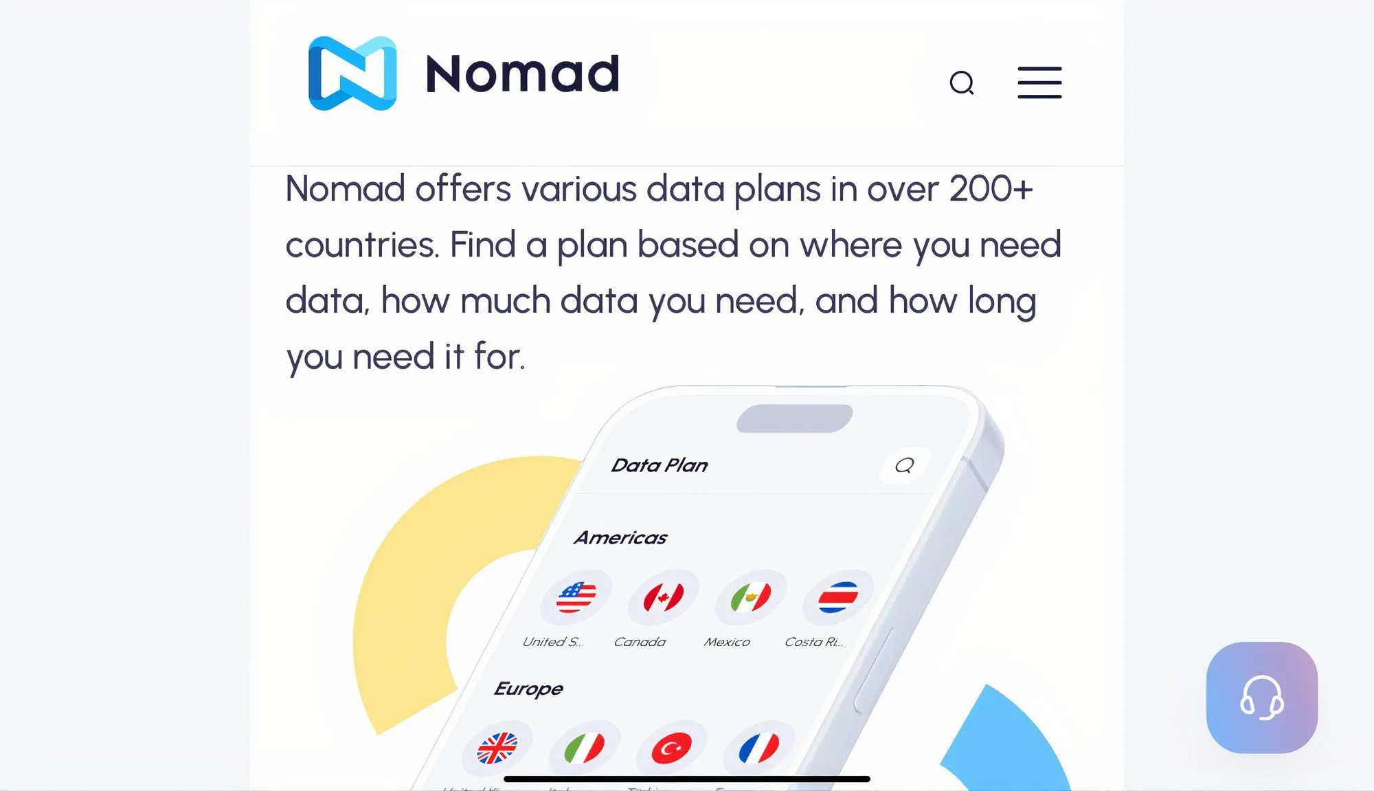 Ảnh chụp màn hình trang chủ Nomad giới thiệu các gói eSIM giá rẻ cho du khách.