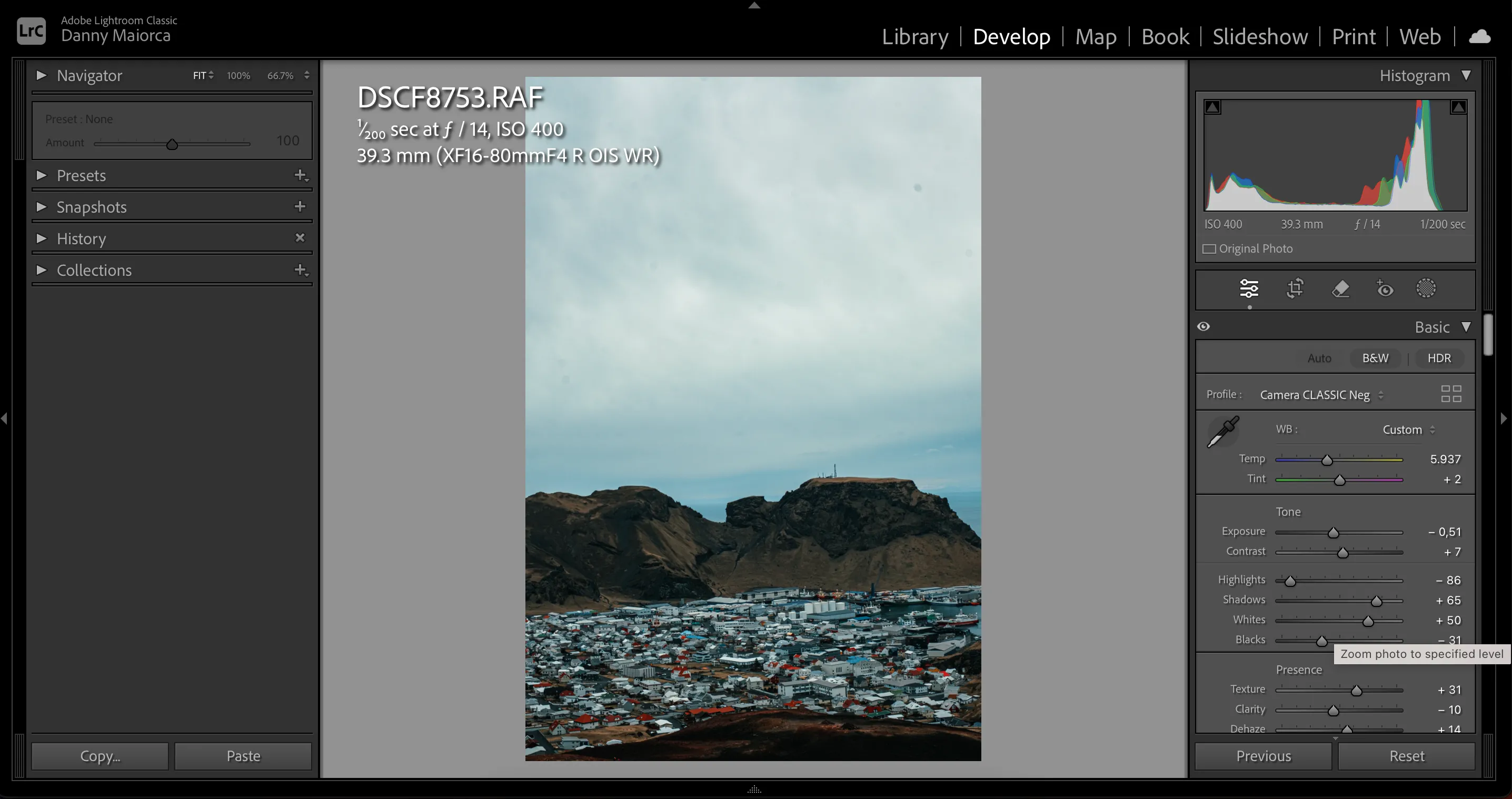 Ảnh minh họa màu sắc trong một bức ảnh được tự động nâng cao bởi AI trong Lightroom bị quá bão hòa