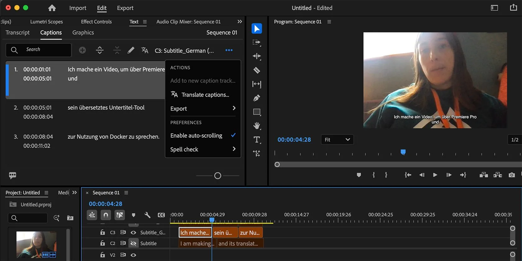 Ảnh minh họa phụ đề video được dịch tự động bằng AI trong Premiere Pro