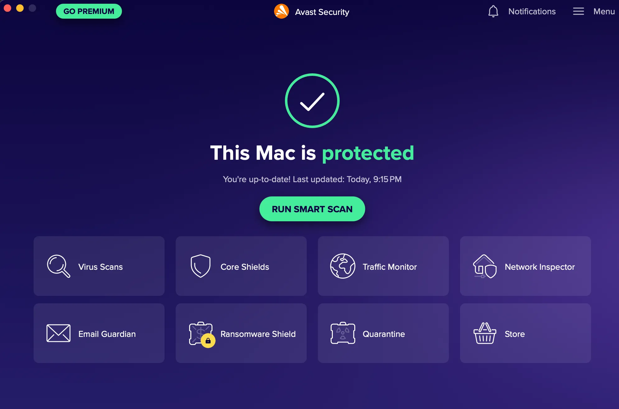 Avast Antivirus đang hoạt động trên hệ điều hành Mac, quét tìm mối đe dọa keylogger.