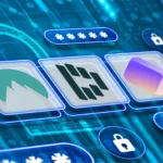 Ba logo NordPass, Dashlane và Proton Pass, xung quanh là các biểu tượng mật khẩu và ổ khóa.