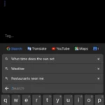 Bàn phím Gboard trên iPhone hiển thị các dịch vụ Google tích hợp như Google Tìm kiếm, Dịch, Bản đồ và Danh bạ để truy cập nhanh.