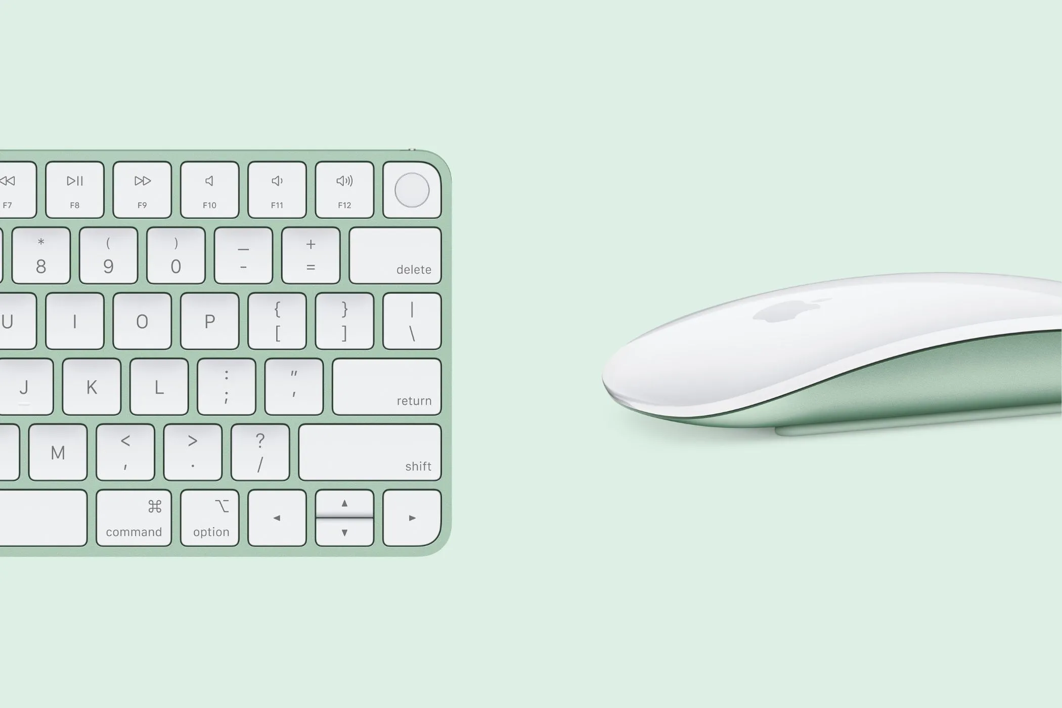 Bàn phím Magic Keyboard và chuột Magic Mouse màu xanh lá đồng bộ, minh chứng cho chất lượng phụ kiện cao cấp đi kèm iMac.
