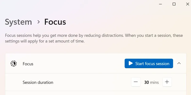 Bắt đầu phiên tập trung (Focus Session) trên Windows 11 để tăng cường năng suất.