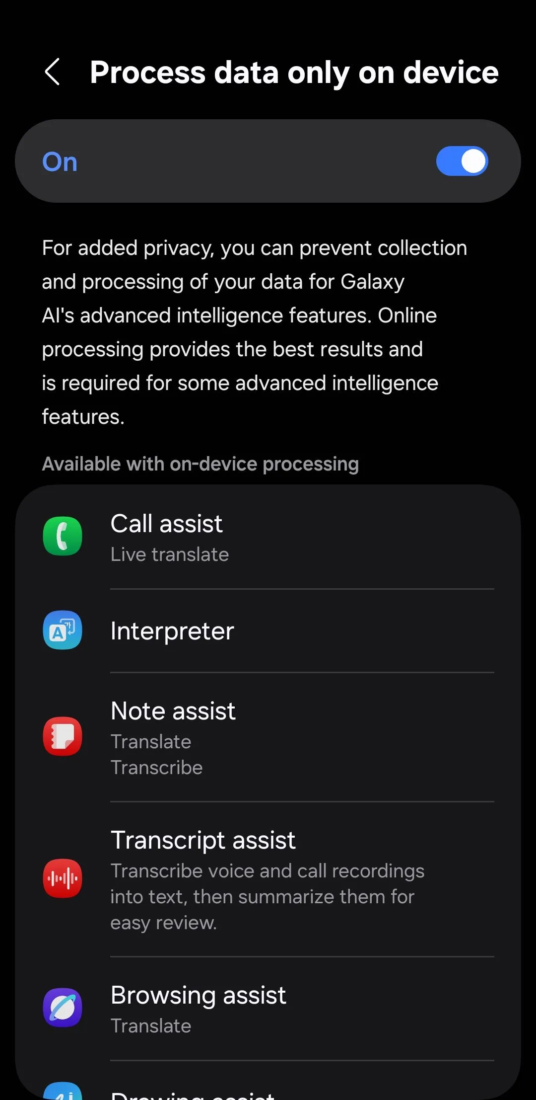 Bật tùy chọn xử lý dữ liệu trên thiết bị cho Galaxy AI