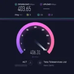 Biểu đồ kết quả kiểm tra tốc độ internet của Ookla Speedtest hiển thị tốc độ tải xuống, tải lên và độ trễ ping
