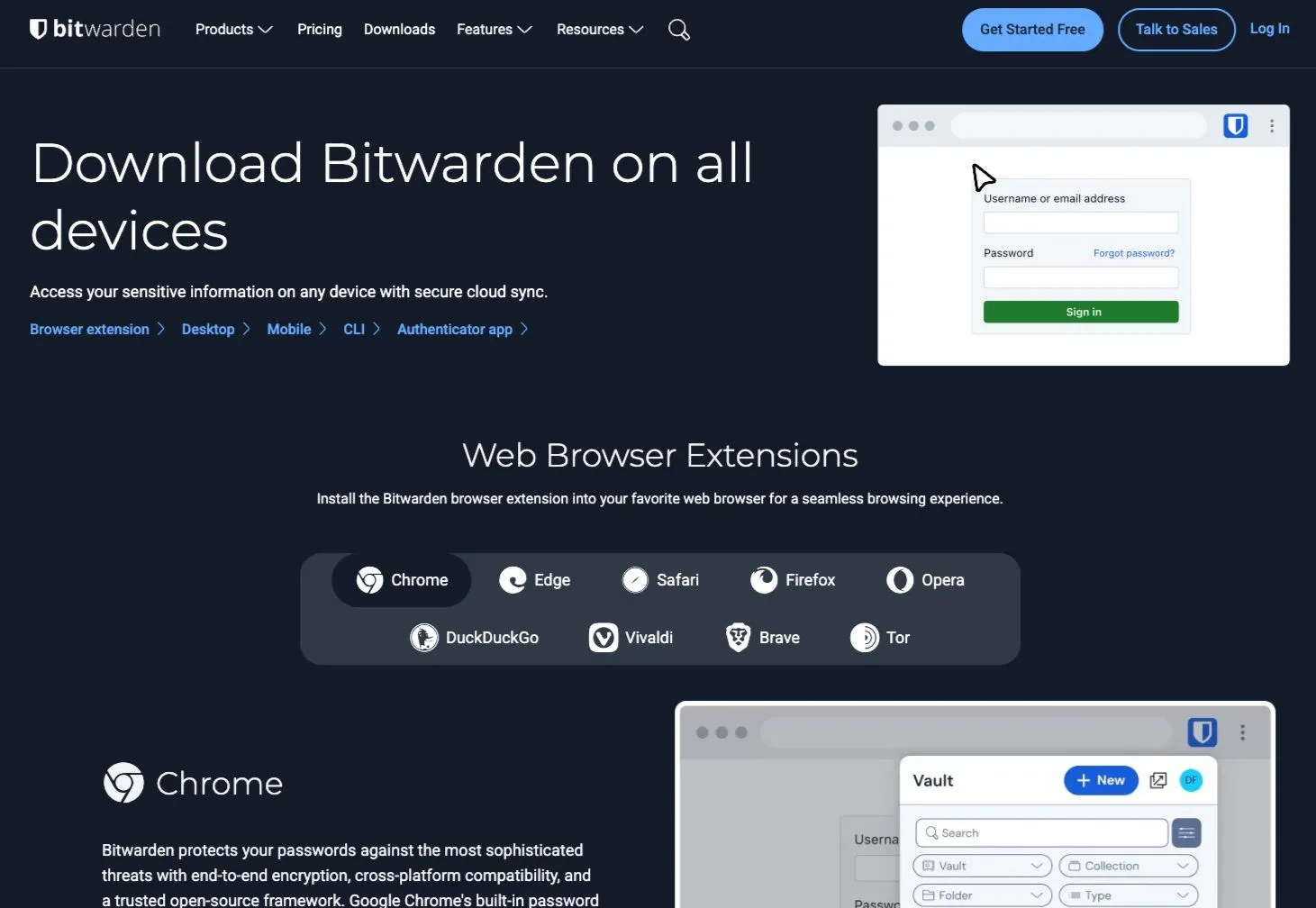 Biểu tượng các nền tảng Bitwarden hỗ trợ: Windows, macOS, Linux, Android, iOS và các trình duyệt phổ biến như Chrome, Firefox, Edge
