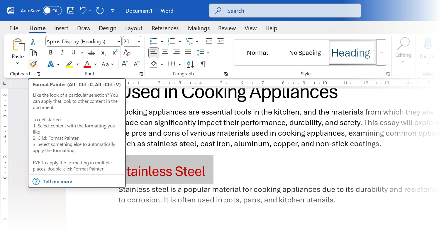 Biểu tượng Format Painter (Cọ định dạng) trên thanh công cụ Home của Microsoft Word