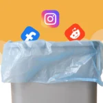 Biểu tượng mạng xã hội rơi vào thùng rác, tượng trưng cho việc quản lý thời gian và thoát nghiện