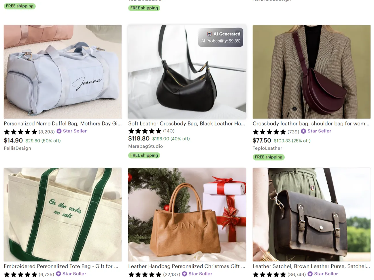 BitMind đánh dấu một hình ảnh sản phẩm trên Etsy có khả năng được tạo bởi AI.
