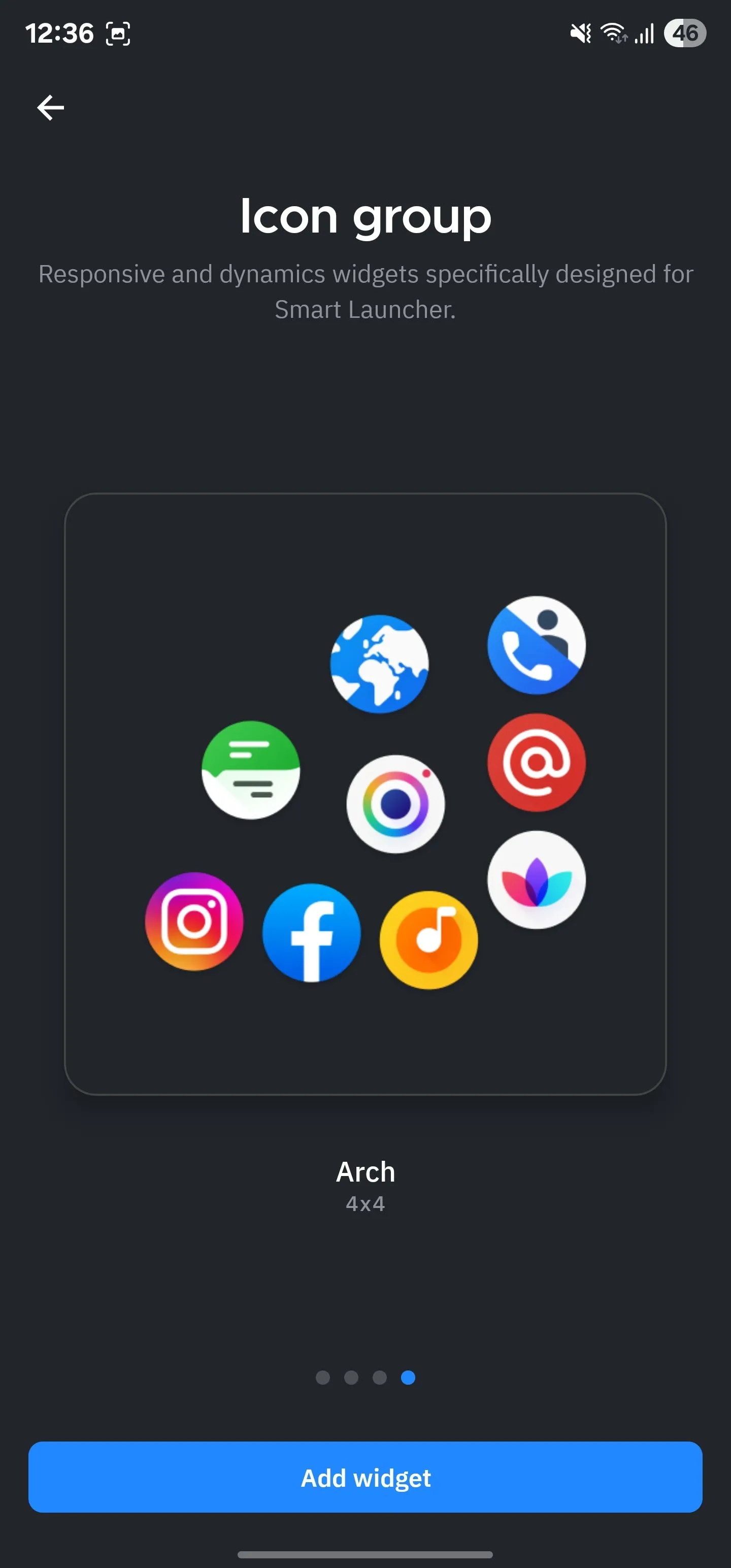 Bố cục nhóm biểu tượng dạng vòm (Arch) trong Smart Launcher, giúp dễ dàng thao tác một tay.