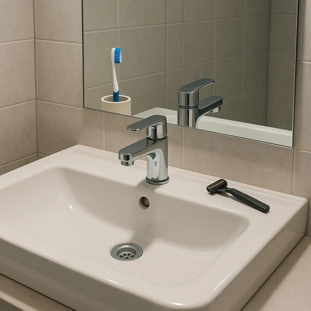 Bồn rửa phòng tắm hiện đại với phản chiếu chi tiết và chân thực hơn