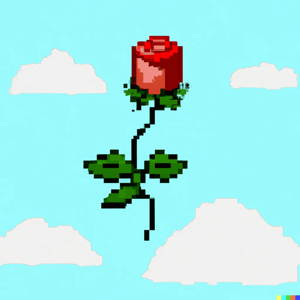 Bông hồng pixel được AI tạo ra trên đám mây từ DALL-E 2, thể hiện sự phát triển của nghệ thuật AI