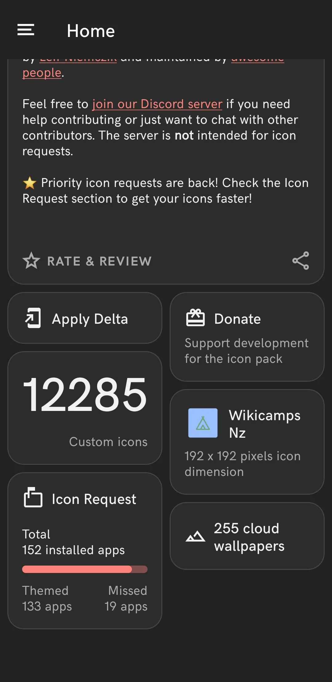 Các biểu tượng ứng dụng với phong cách Delta Icon Pack trên màn hình Android, thể hiện sự đồng nhất và tinh tế.