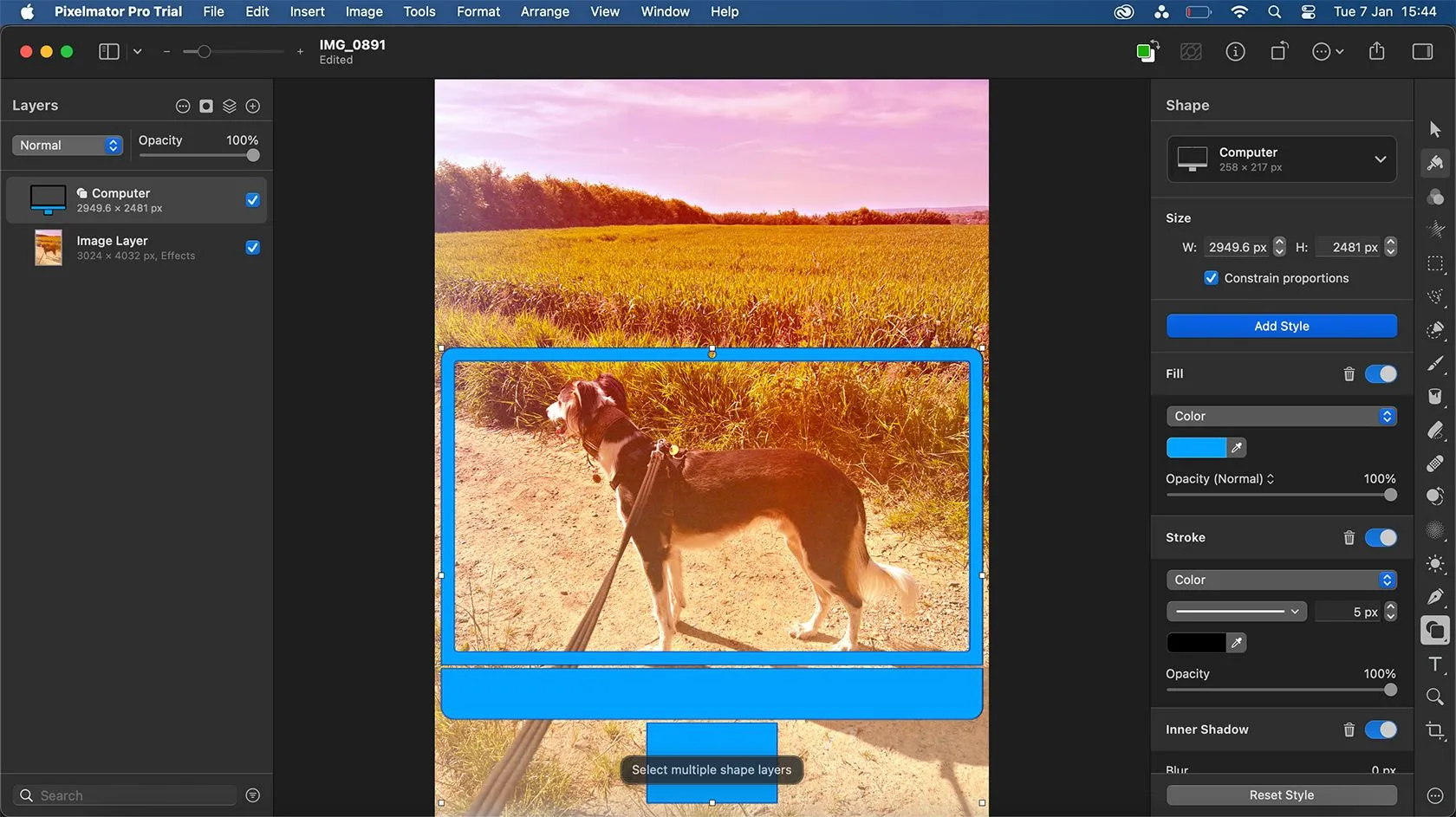 Các công cụ hình dạng của Pixelmator Pro