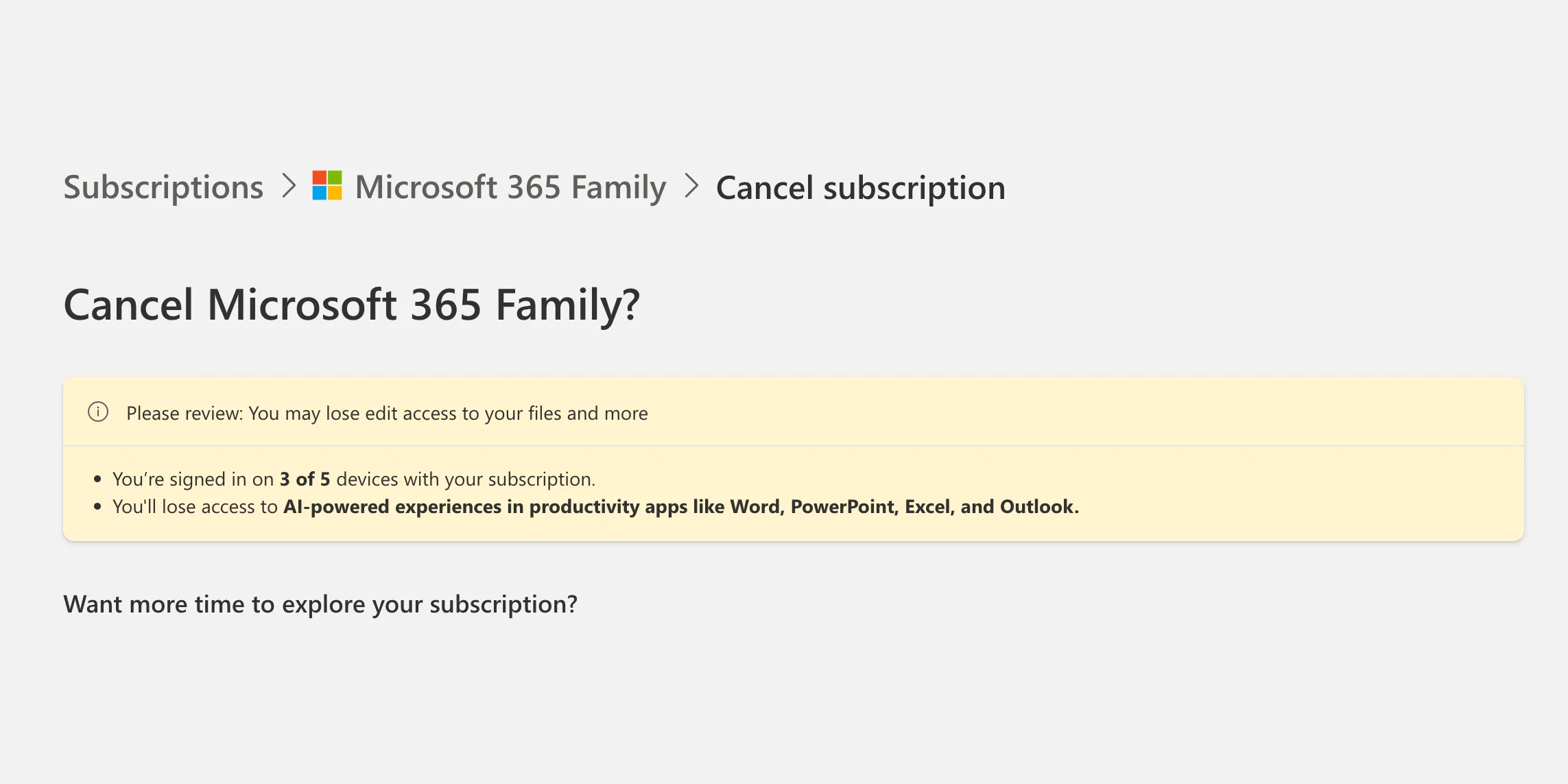 Các lựa chọn hủy đăng ký Microsoft 365