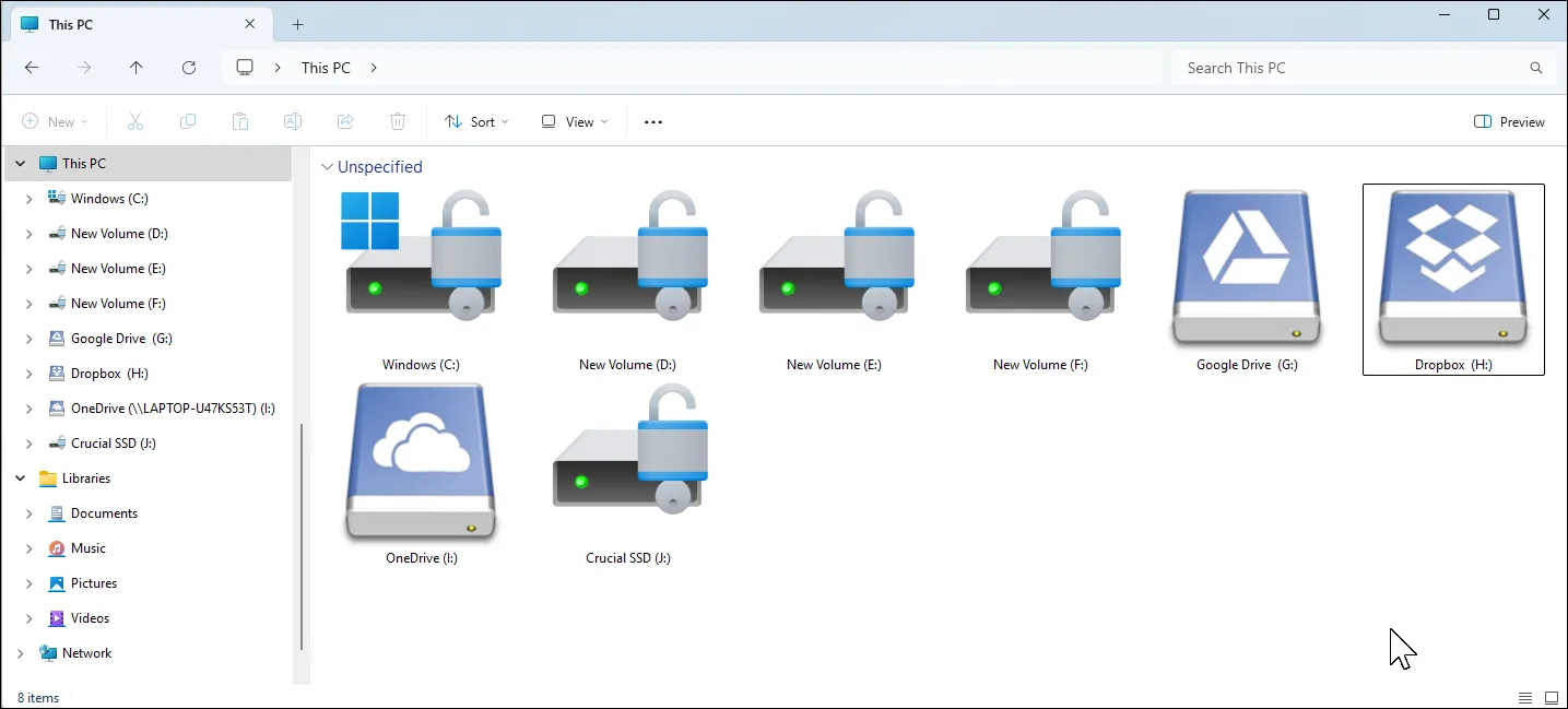 Các ổ đĩa lưu trữ cục bộ và đám mây tích hợp trong Windows File Explorer