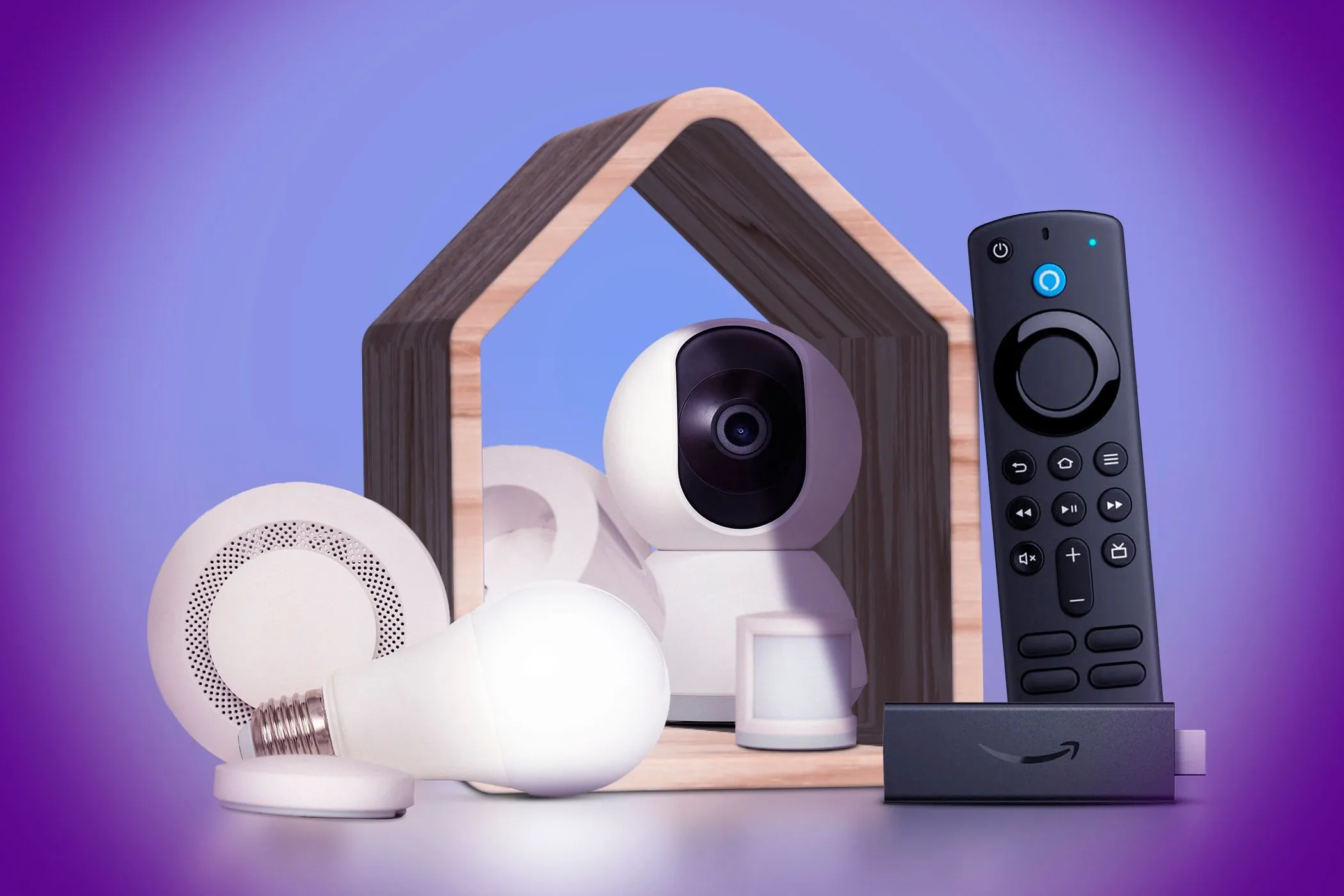Các thiết bị nhà thông minh như camera an ninh, bóng đèn thông minh, nút cảm biến và thiết bị truyền phát, minh họa các điểm yếu và cải thiện bảo mật của IoT trong Wi-Fi 7