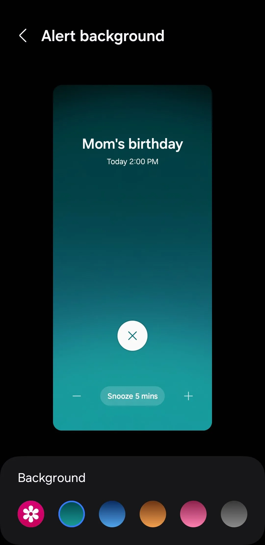 Các tùy chọn cài đặt thông báo toàn màn hình (Alert background) trong Lịch Samsung