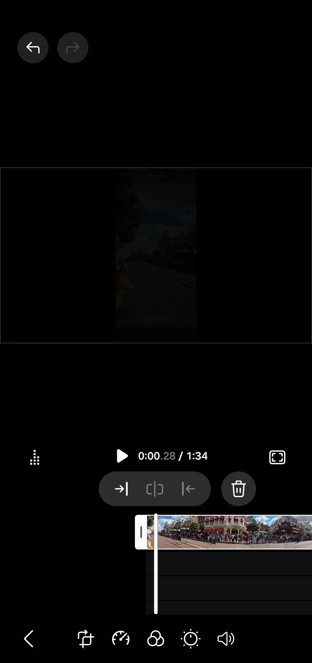 Các tùy chọn chỉnh sửa clip như tốc độ, bộ lọc, cắt khung hình trong Samsung Studio