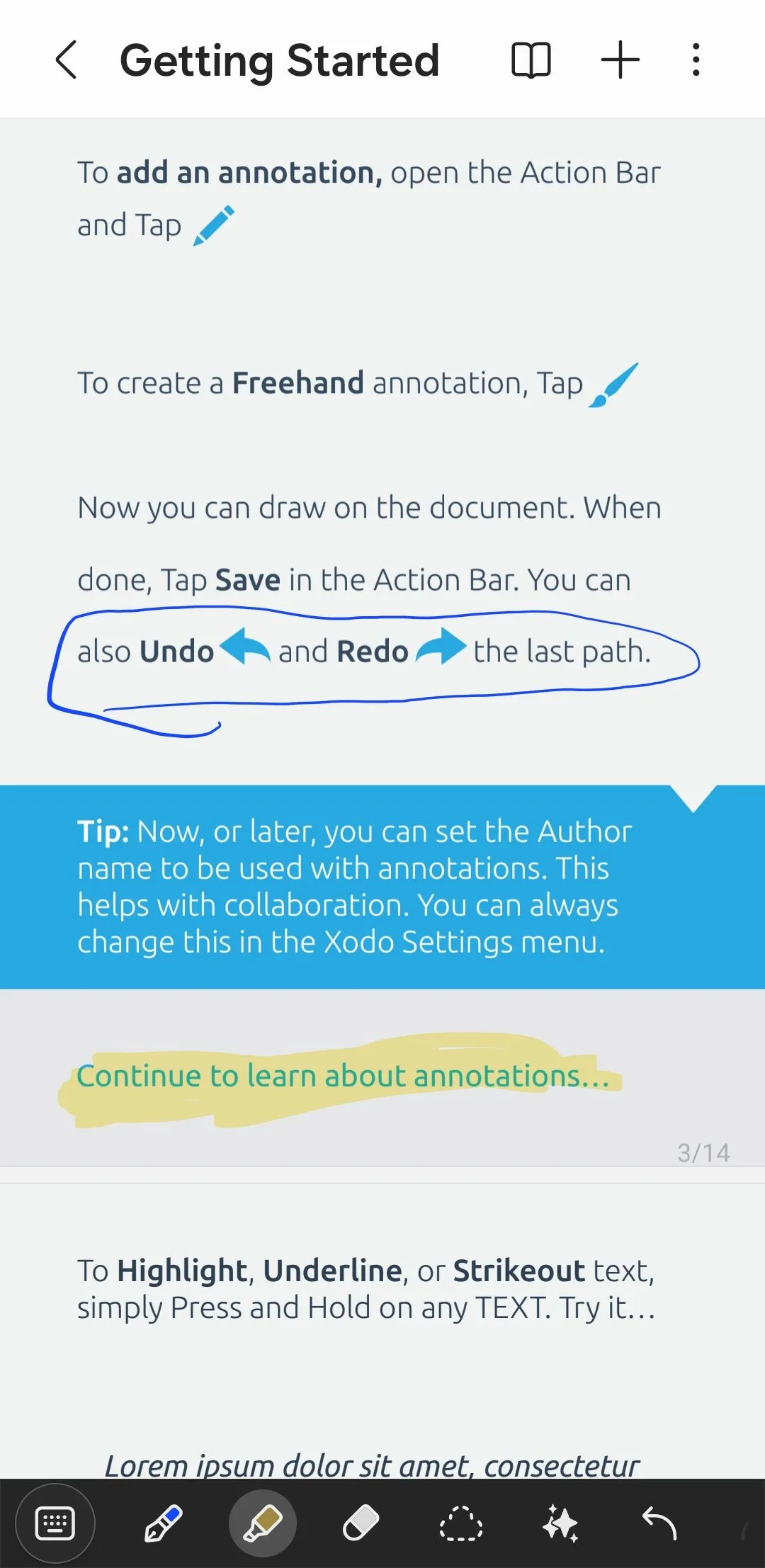 Các tùy chọn chú thích PDF trong Samsung Notes, hỗ trợ người dùng ghi chú trực tiếp lên tài liệu