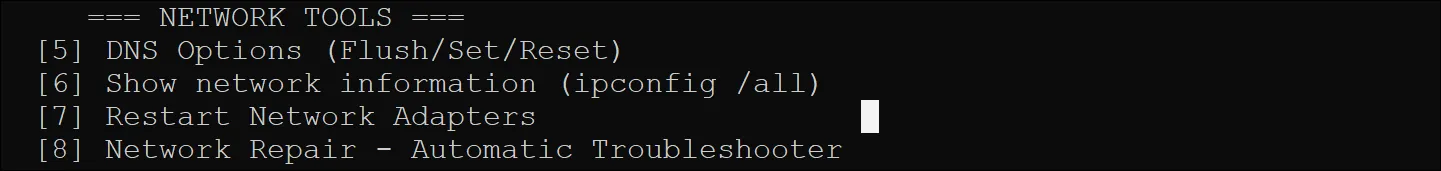 Các tùy chọn công cụ mạng trong Windows Maintenance Tool giúp chẩn đoán và sửa lỗi kết nối Internet.