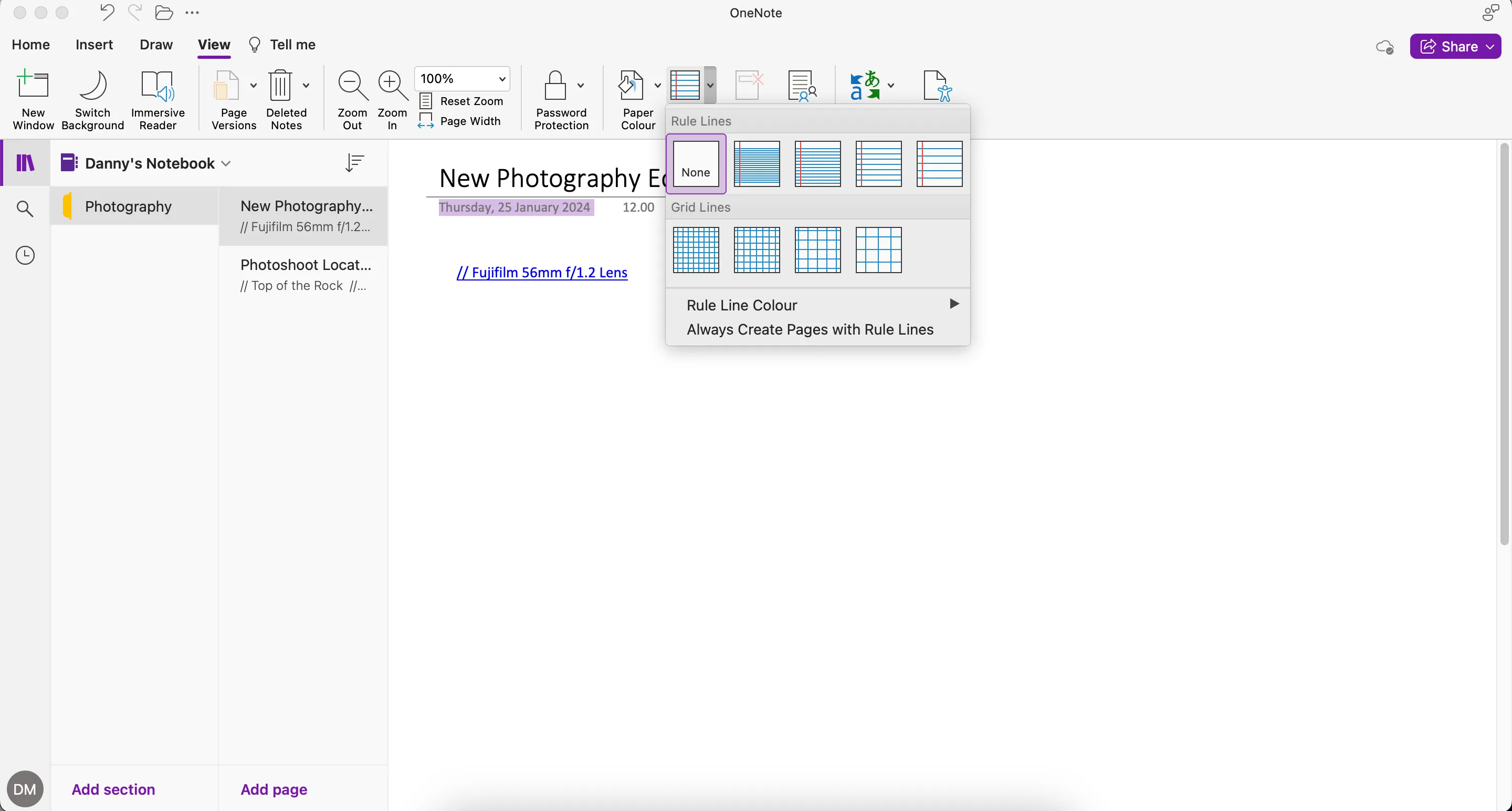 Các tùy chọn kiểu giấy khác nhau trong Microsoft OneNote, giúp tùy chỉnh giao diện ghi chú