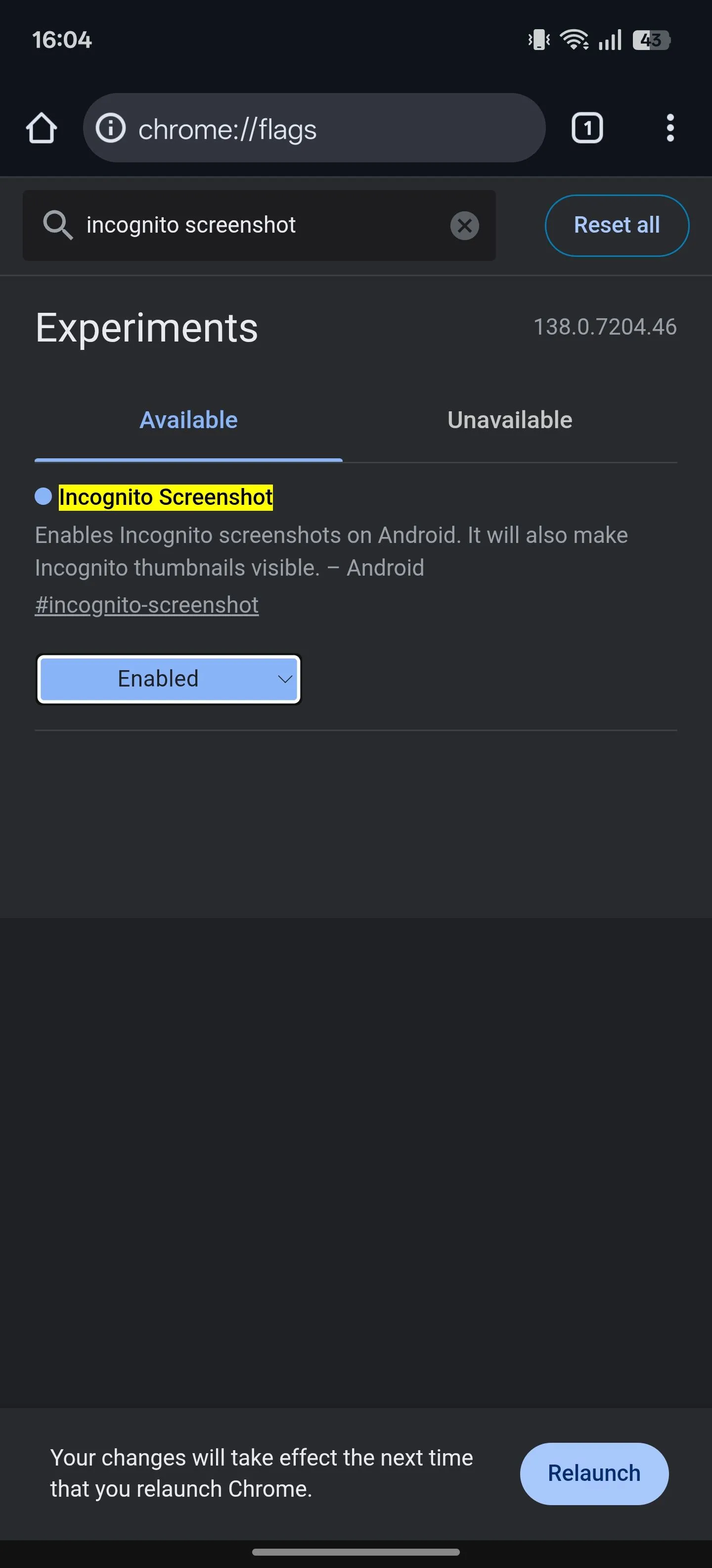 Cách bật tính năng chụp màn hình ẩn danh trên Chrome Android.