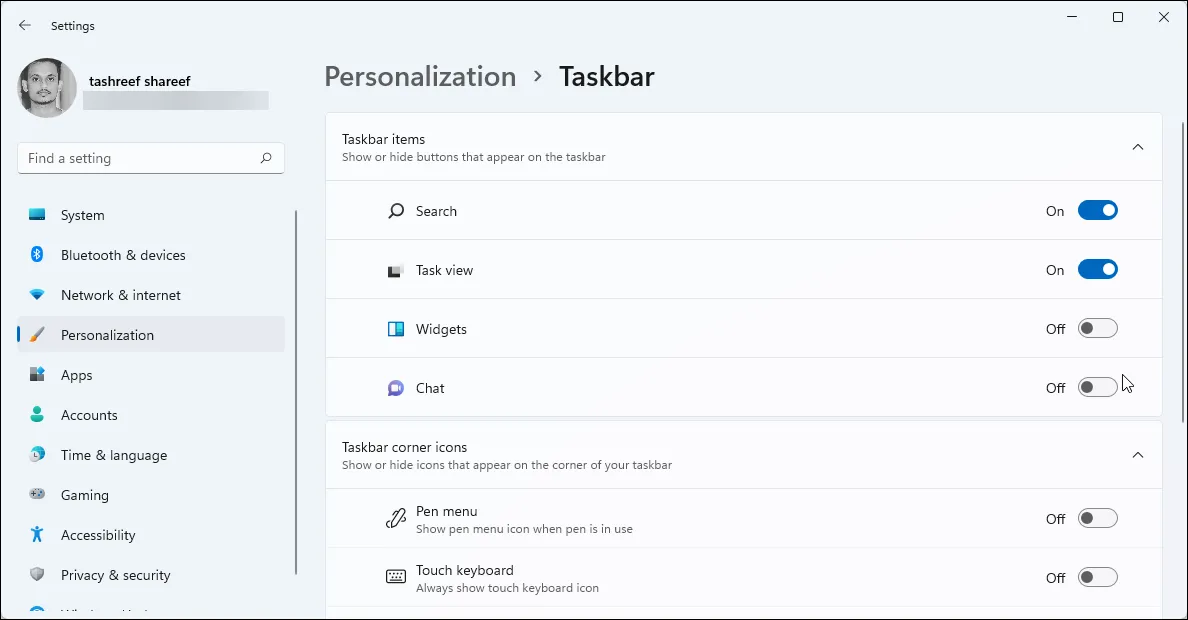 Cách tắt bảng Widgets và biểu tượng trò chuyện trên Taskbar Windows 11