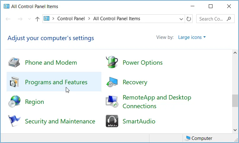 Cách truy cập Chương trình và Tính năng qua Control Panel trong Windows