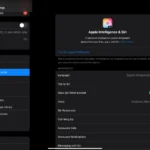 Cài đặt Apple Intelligence và Siri trên iPad, hiển thị tùy chọn bật/tắt tính năng trí tuệ nhân tạo