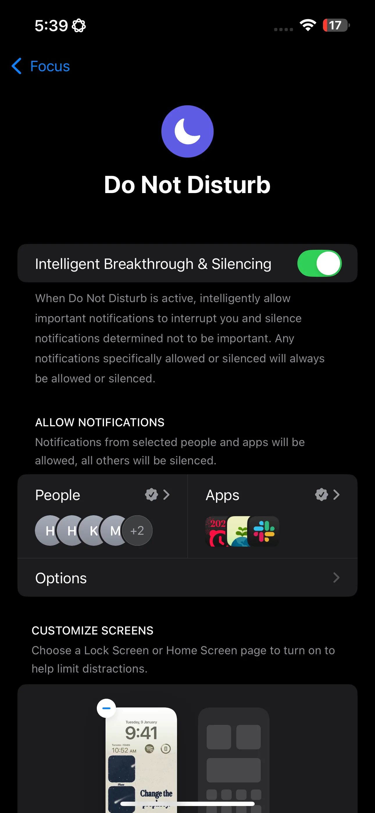 Cài đặt chế độ Tập trung Không Làm Phiền trên iPhone, hiển thị tùy chọn AI