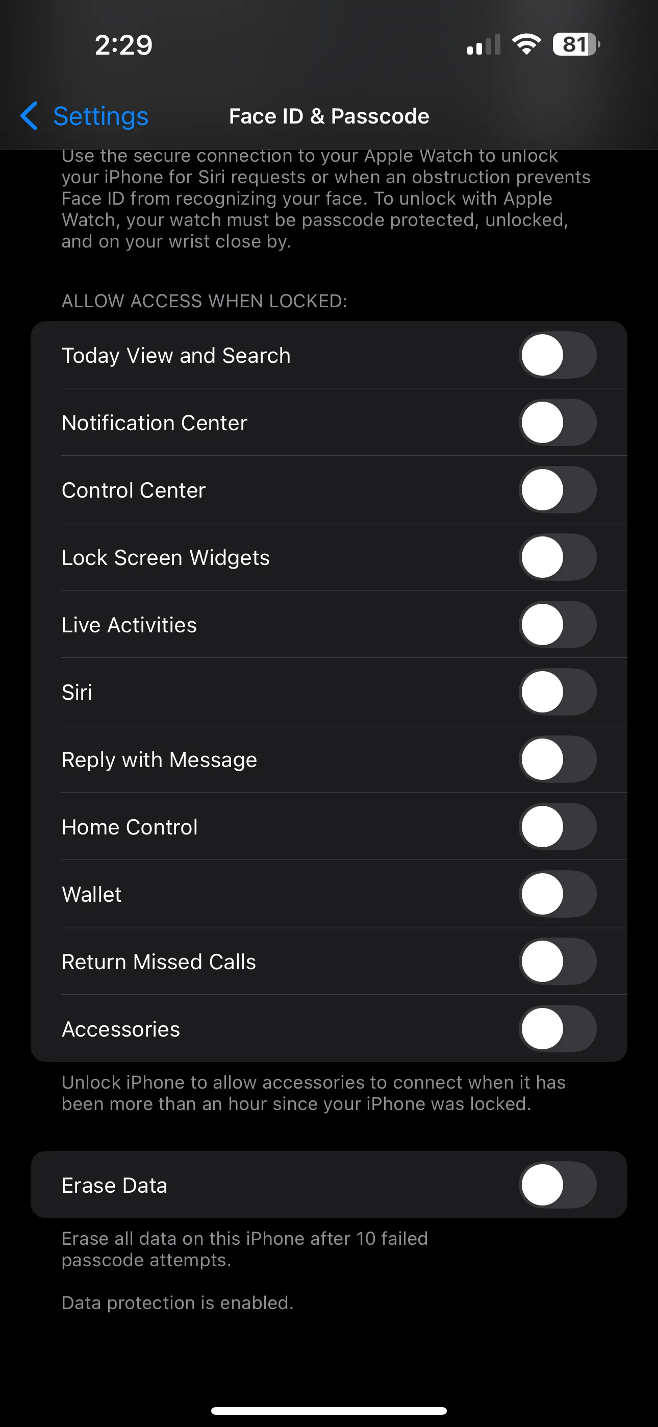 Cài đặt cho phép truy cập các ứng dụng và thông báo từ màn hình khóa iPhone