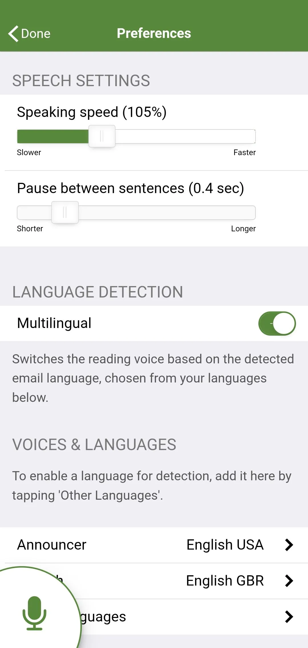 Cài đặt điều chỉnh giọng nói trong ứng dụng Speaking Email