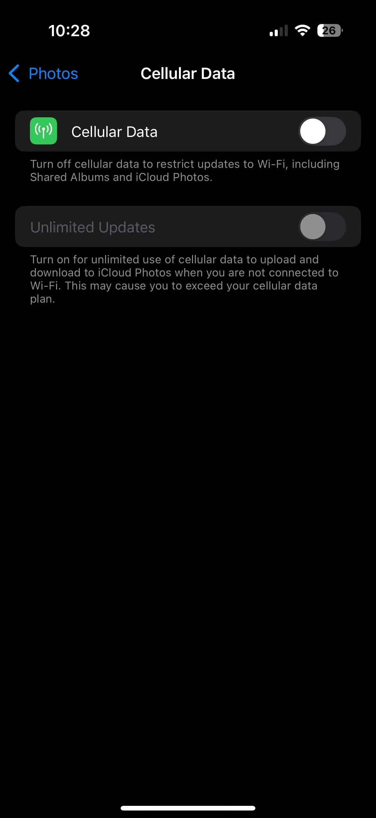 Cài đặt đồng bộ ảnh iCloud qua dữ liệu di động trên iPhone