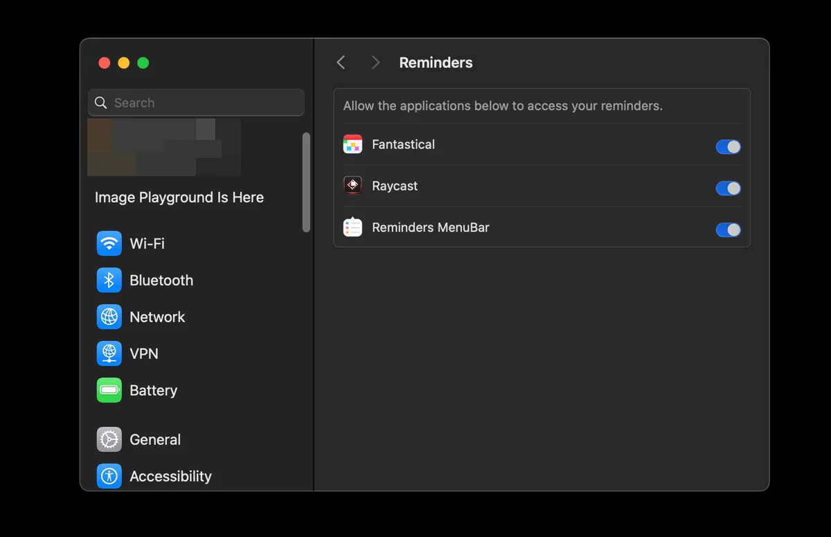 Cài đặt hệ thống macOS cho phép ứng dụng Reminders MenuBar truy cập dữ liệu Reminders