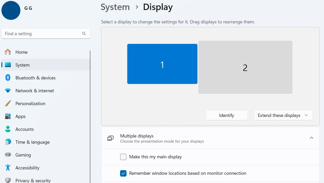 Cài đặt hiển thị chung trên Windows 11.