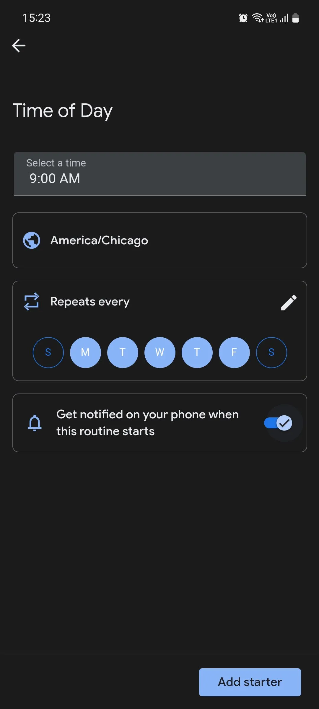 Cài đặt kích hoạt Routine dựa trên thời gian trong Google Assistant Routines, minh họa cách người dùng Pixel có thể thiết lập tự động hóa theo giờ.