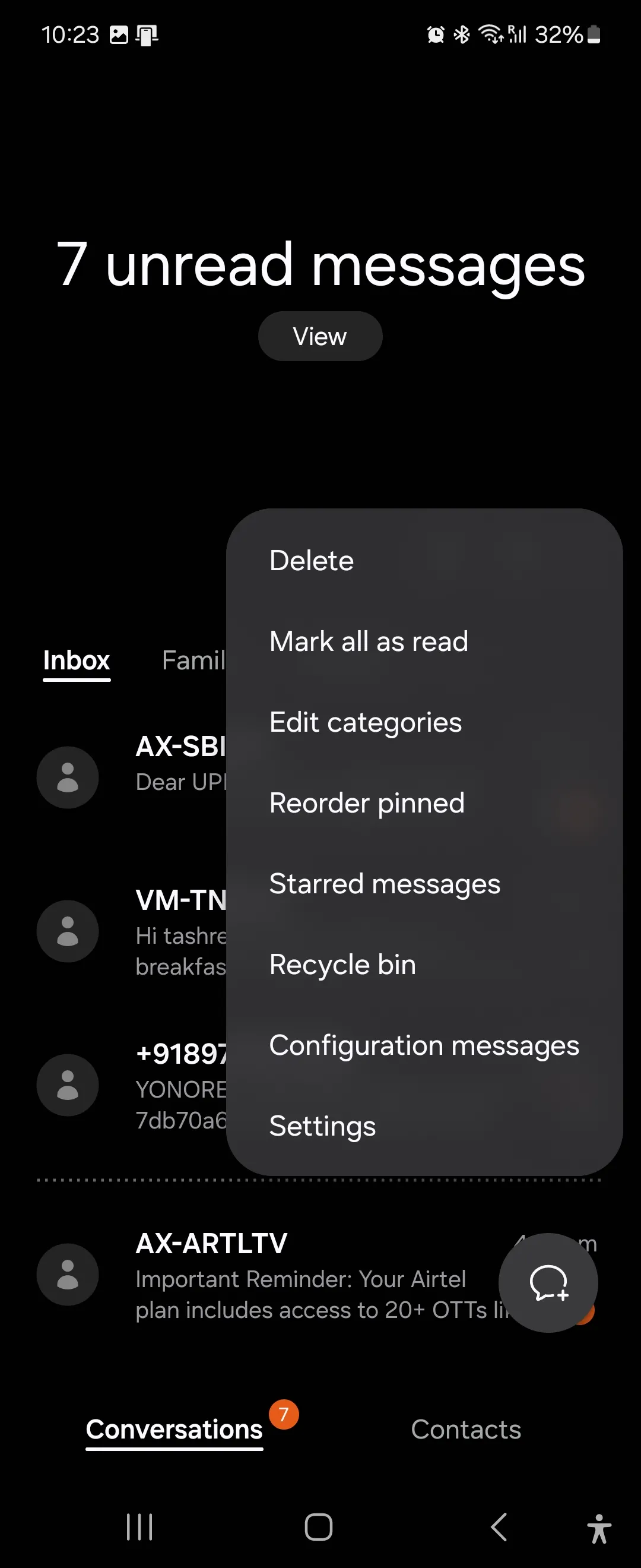 Cài đặt mở rộng của Samsung Messages