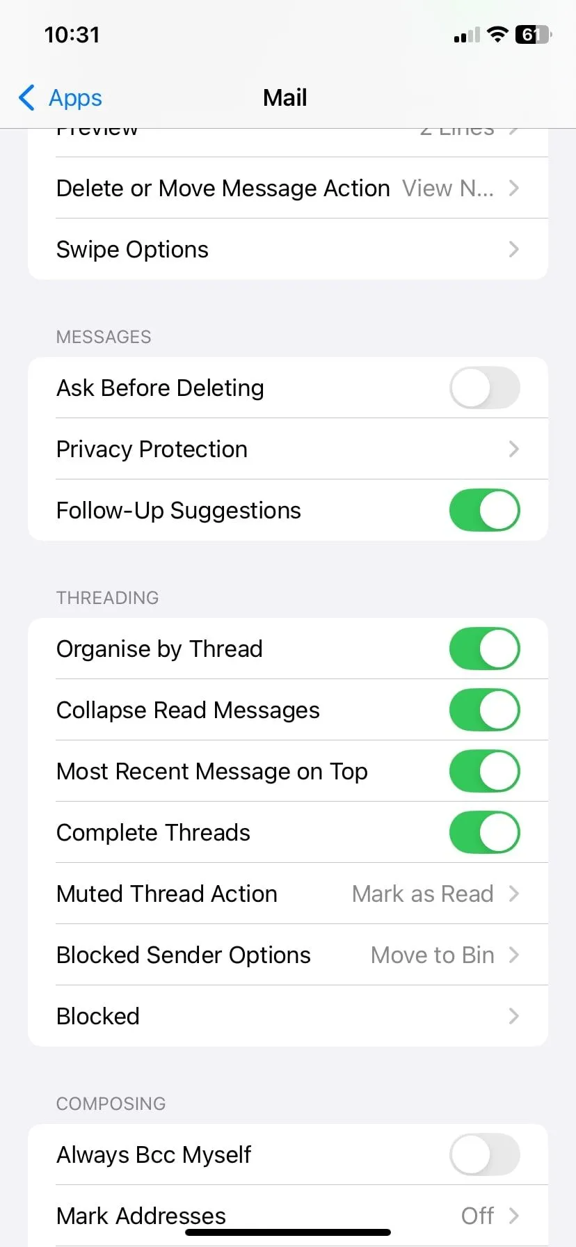 Cài đặt quyền riêng tư trong ứng dụng Apple Mail trên iPhone