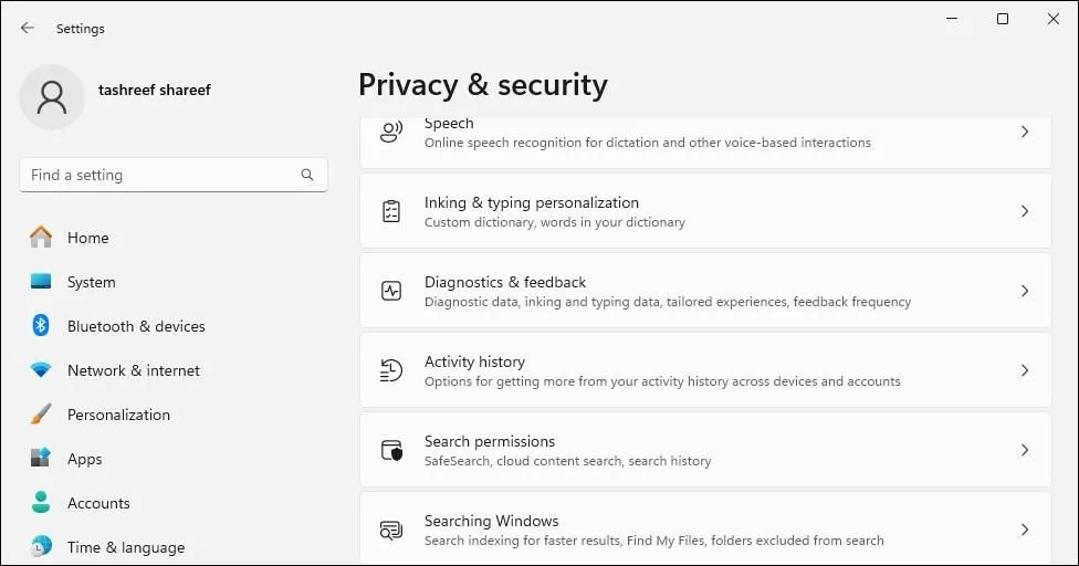 Cài đặt quyền riêng tư và bảo mật Windows 11: Chẩn đoán và phản hồi