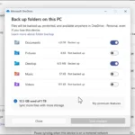 Cài đặt sao lưu thư mục OneDrive của Microsoft, hiển thị tùy chọn đồng bộ file lên đám mây