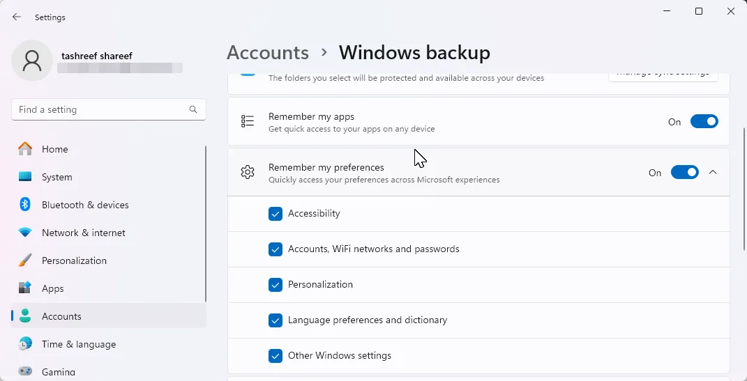 Cài đặt sao lưu Windows 11