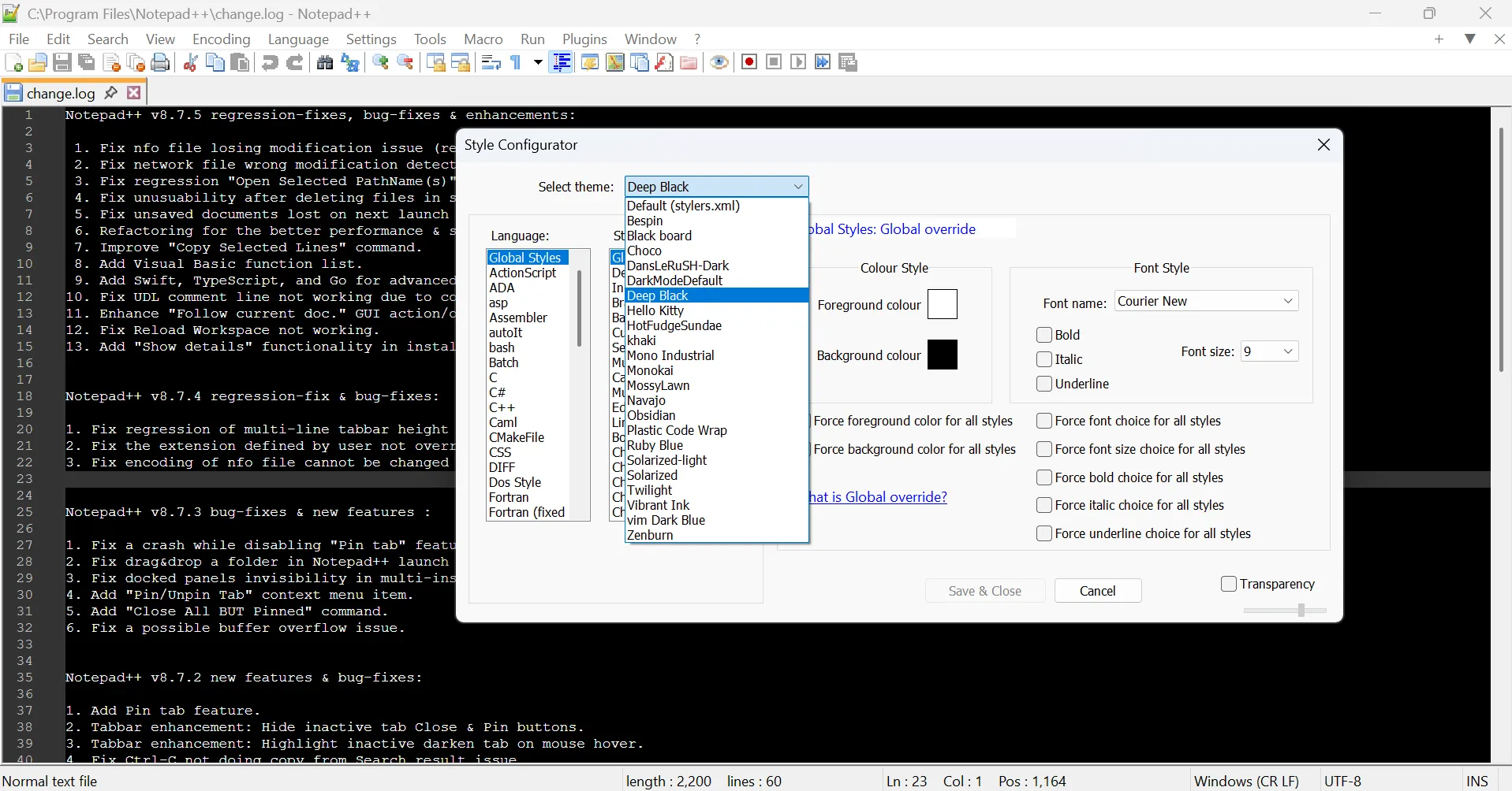 Cài đặt Style Configurator trong Notepad++ với chế độ tối