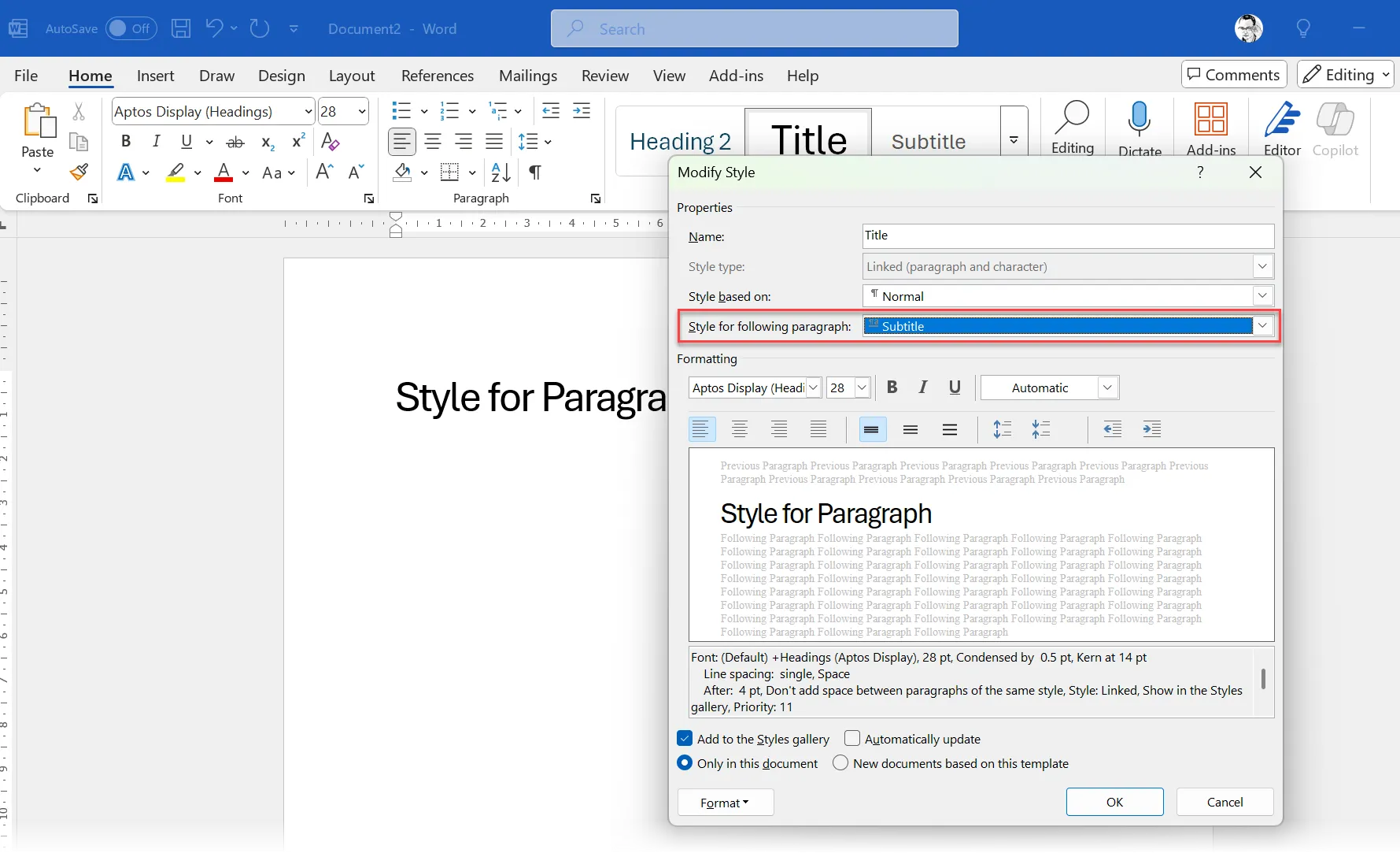 Cài đặt Style for Following Paragraph trong Microsoft Word
