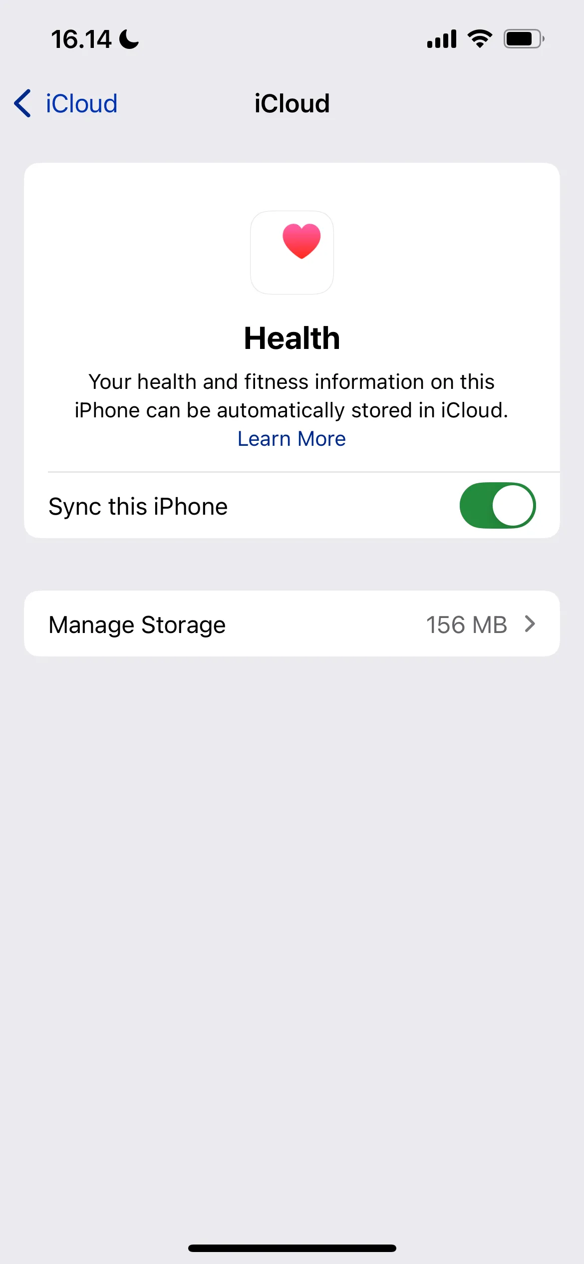 Cài đặt Sức khỏe trong ứng dụng Cài đặt iOS liên quan đến iCloud
