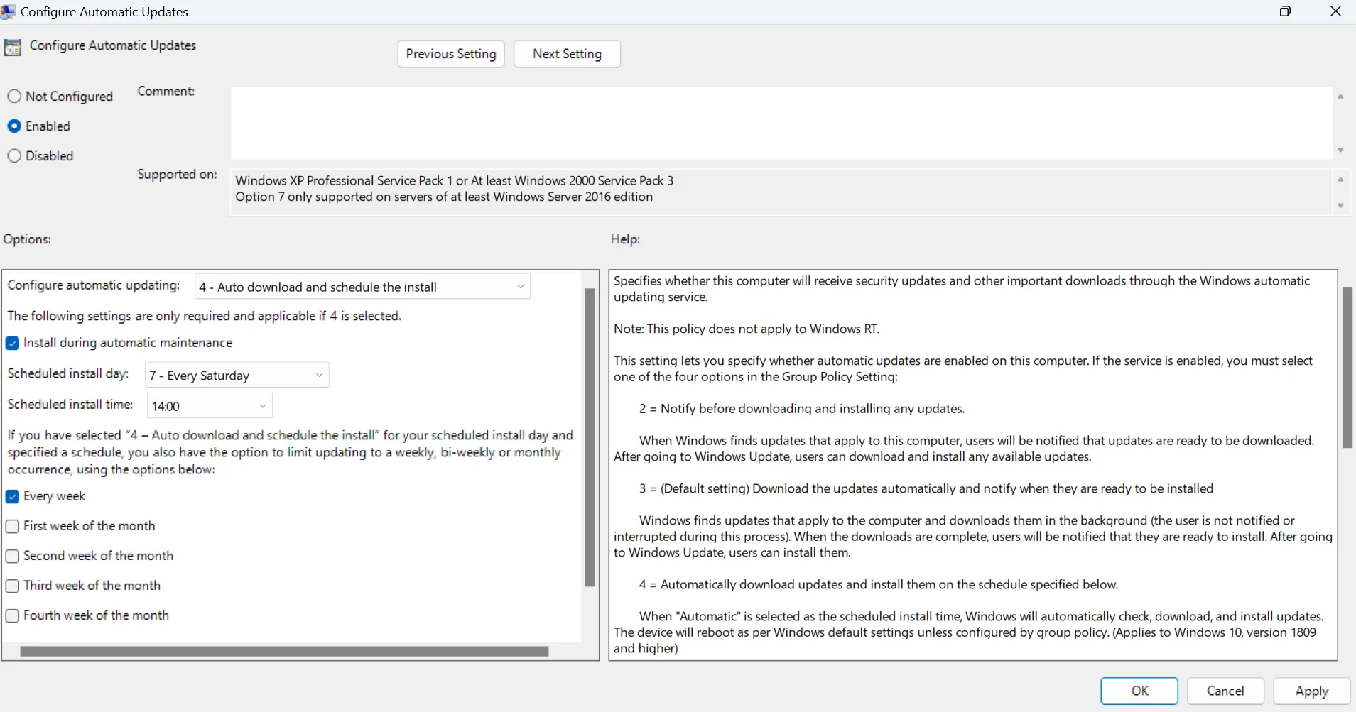 Cài đặt thời gian và ngày cập nhật Windows tự động bằng Group Policy Editor