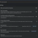 Cài đặt Trình quản lý mật khẩu của Google trong trình duyệt Chrome, hiển thị tùy chọn tắt lưu mật khẩu và tự động đăng nhập.
